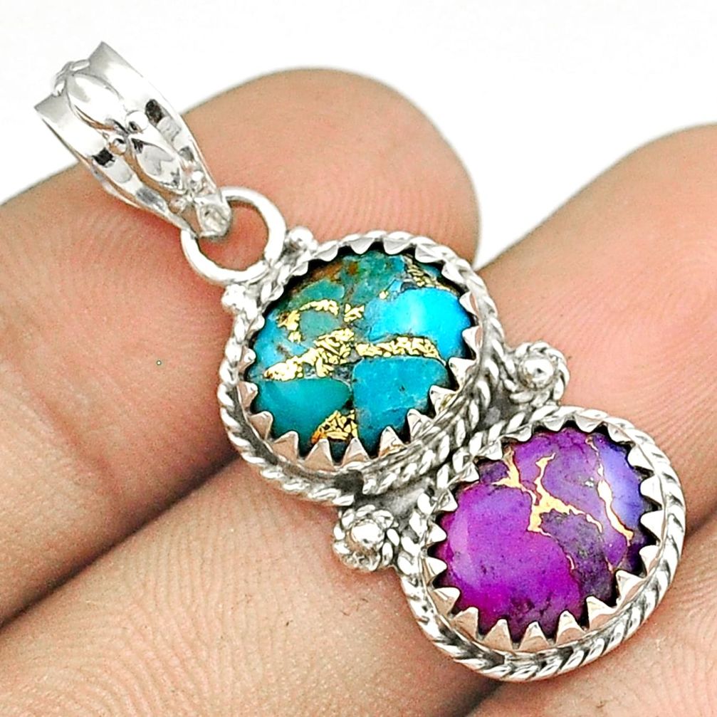 925 silver 8.68cts southwestern blue purple copper turquoise pendant u30707