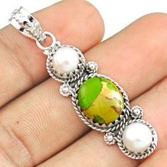 925 silver 7.24cts southwestern green copper turquoise pearl pendant u30651