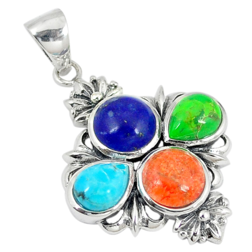 LAB 925 silver southwestern multi color copper turquoise pendant jewelry c10431