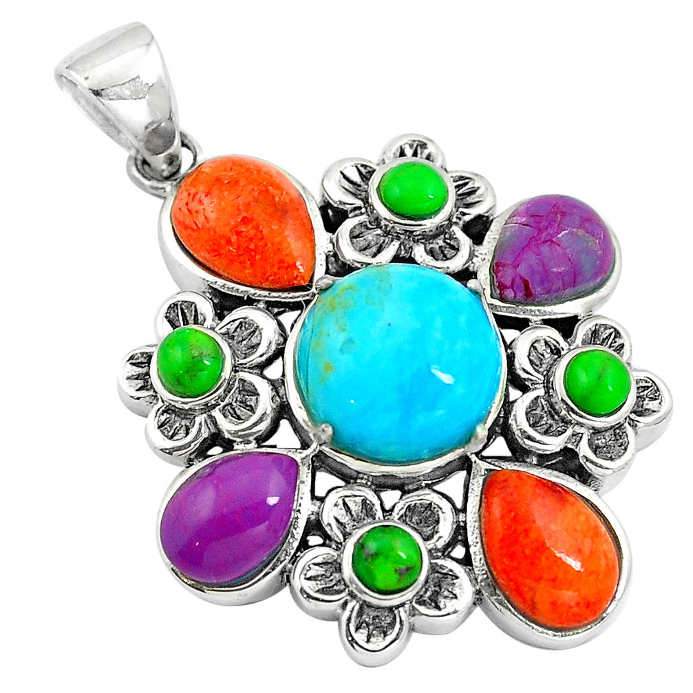 LAB 925 silver southwestern multi color copper turquoise pendant jewelry c10449