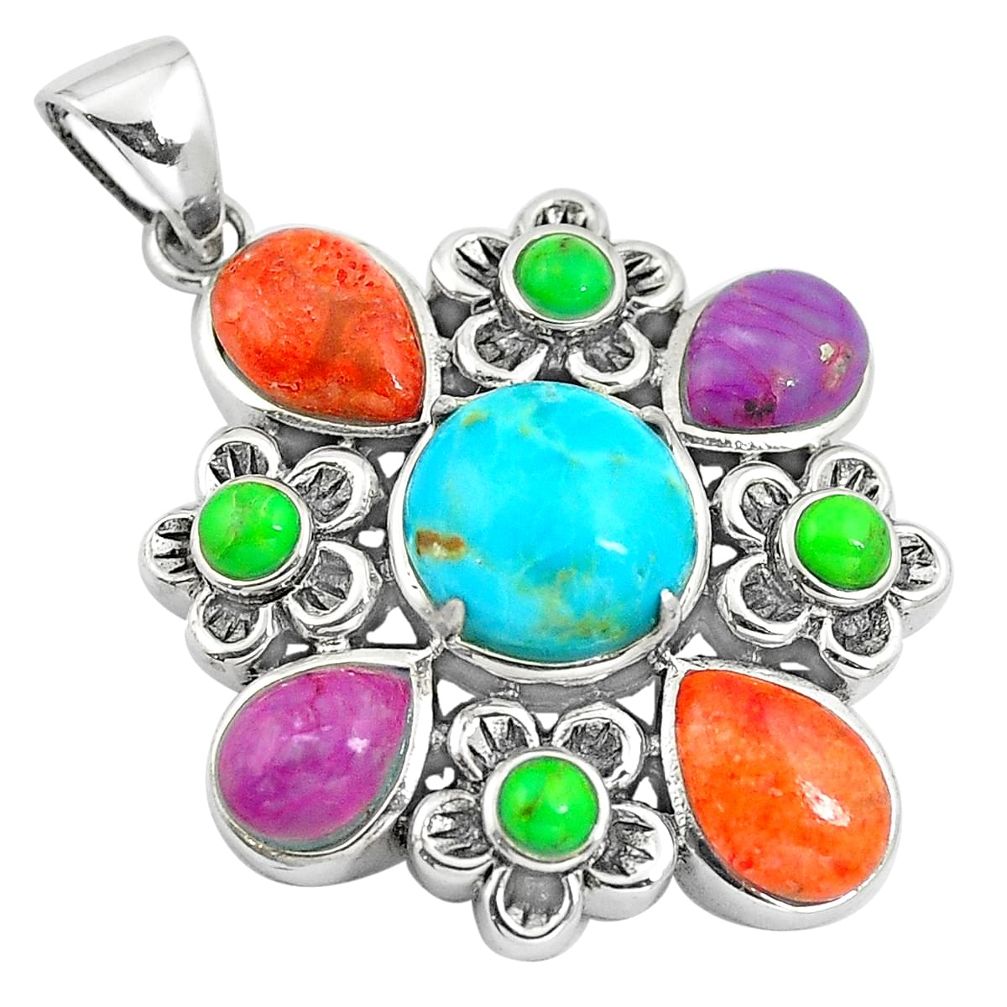 925 silver southwestern multi color copper turquoise pendant jewelry c10452