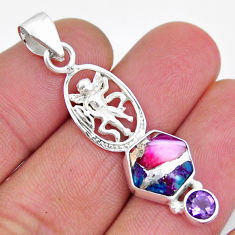 925 silver 5.24cts spiny oyster arizona turquoise amethyst angel pendant y6470