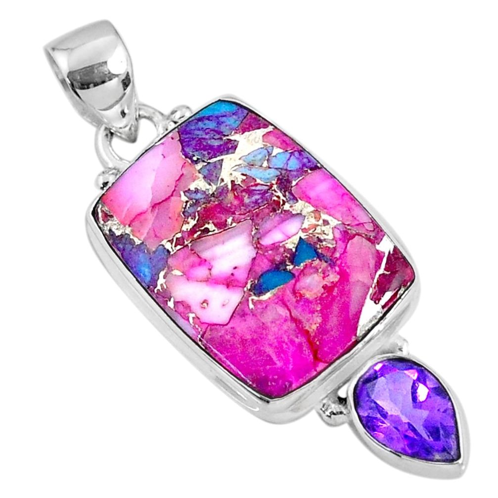 925 silver 16.07cts spiny oyster arizona turquoise amethyst pendant r62494