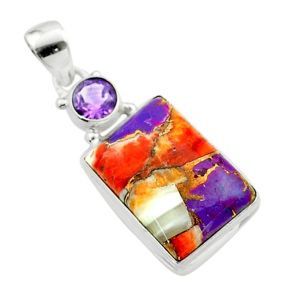 925 silver 14.90cts spiny oyster arizona turquoise amethyst pendant t58504