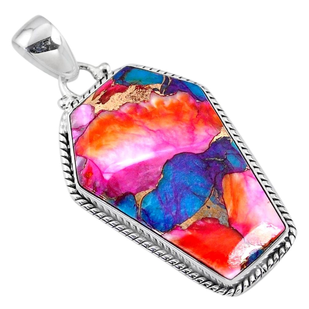 925 silver 17.22cts spiny oyster arizona turquoise fancy coffin pendant r63475