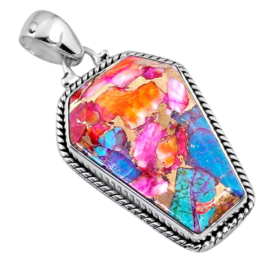 925 silver 17.22cts spiny oyster arizona turquoise fancy coffin pendant r63479