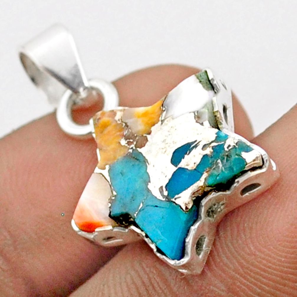 925 silver 7.17cts spiny oyster arizona turquoise fancy star fish pendant t76075