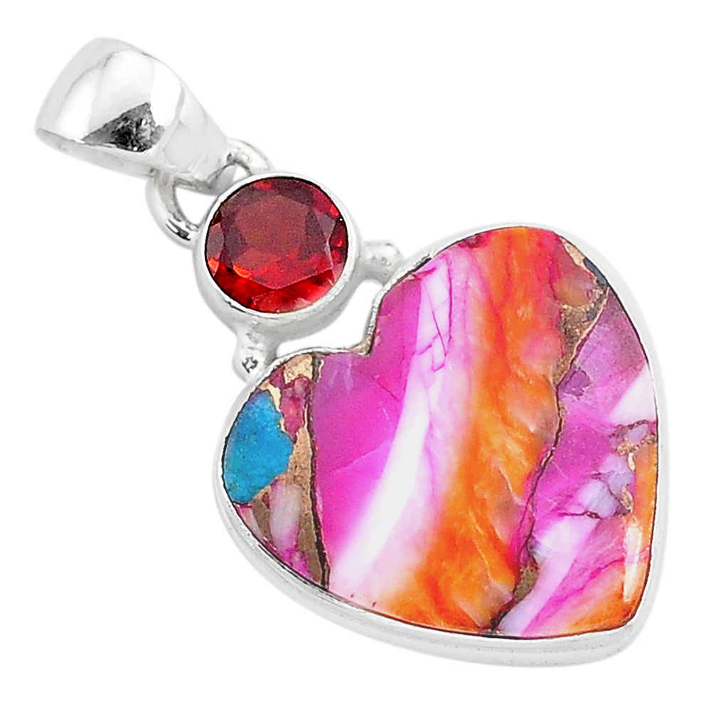 925 silver 11.57cts spiny oyster arizona turquoise garnet heart pendant r93455