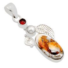 925 silver 8.05cts spiny oyster arizona turquoise garnet pearl pendant y94406