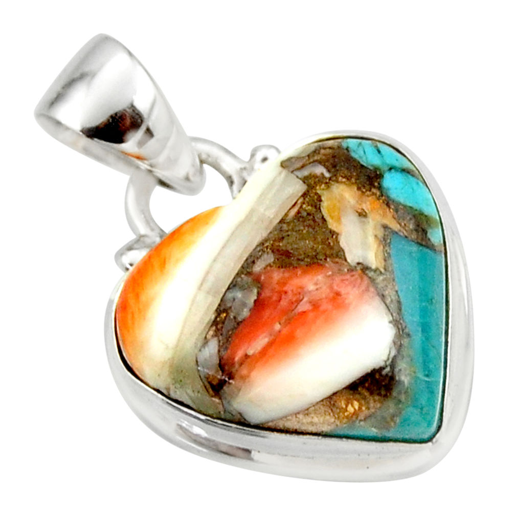 925 silver 12.58cts spiny oyster arizona turquoise heart pendant r33940