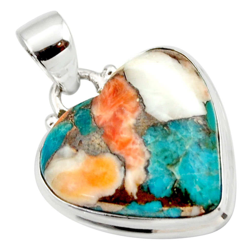925 silver 15.08cts spiny oyster arizona turquoise heart pendant r33944