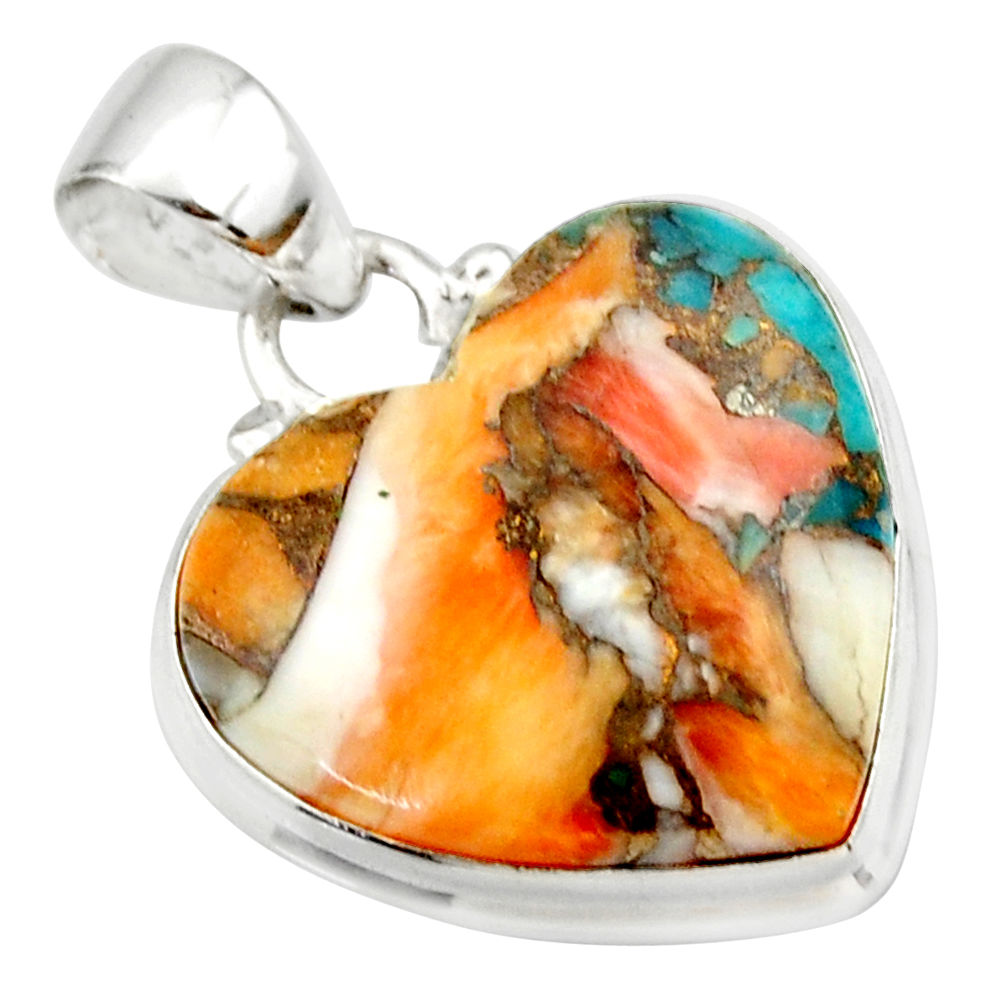 925 silver 16.20cts spiny oyster arizona turquoise heart pendant r33952