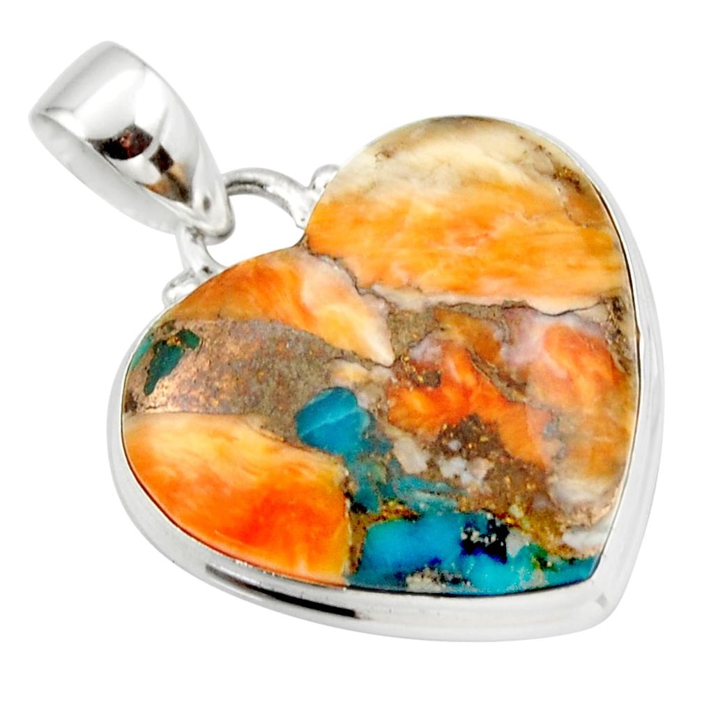 925 silver 19.60cts spiny oyster arizona turquoise heart pendant r33958