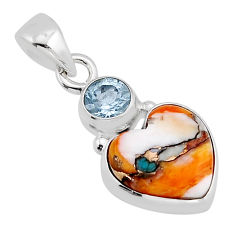 925 silver 6.93cts spiny oyster arizona turquoise heart topaz pendant y64348