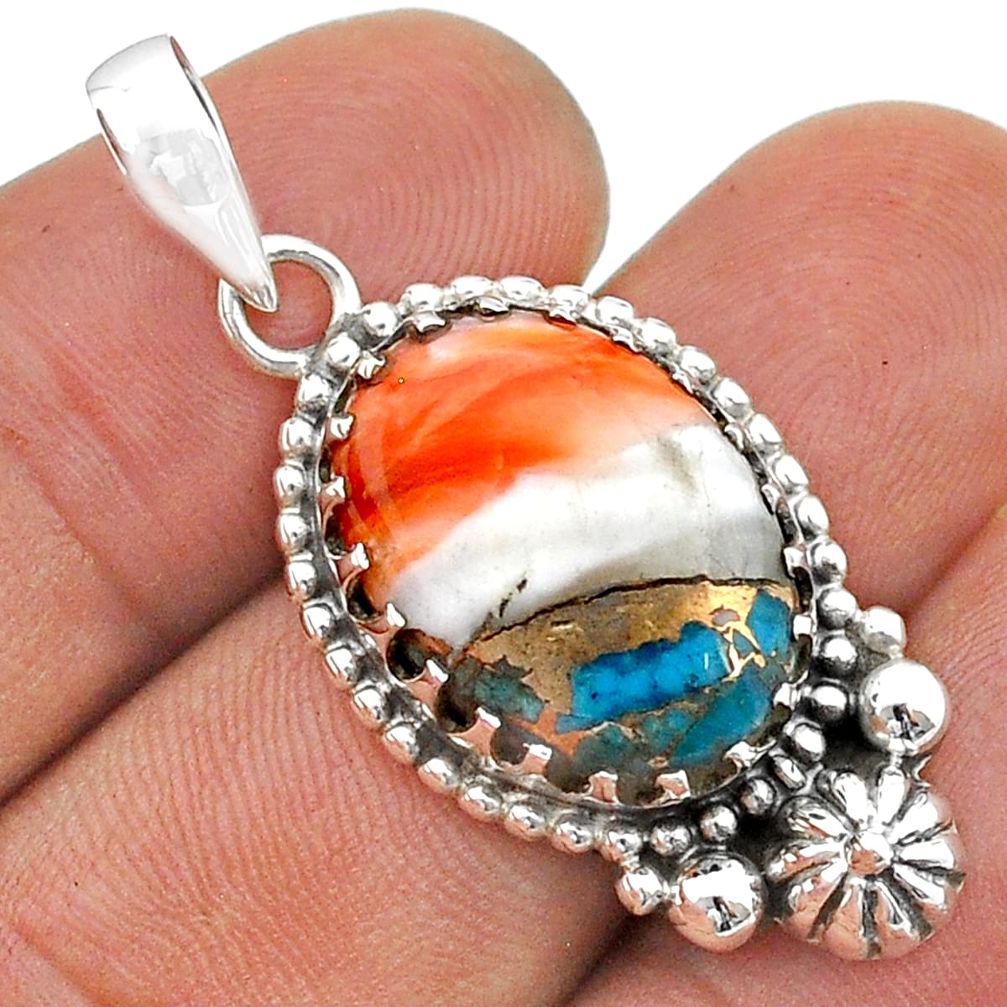 925 silver 12.65cts spiny oyster arizona turquoise oval flower pendant u77644