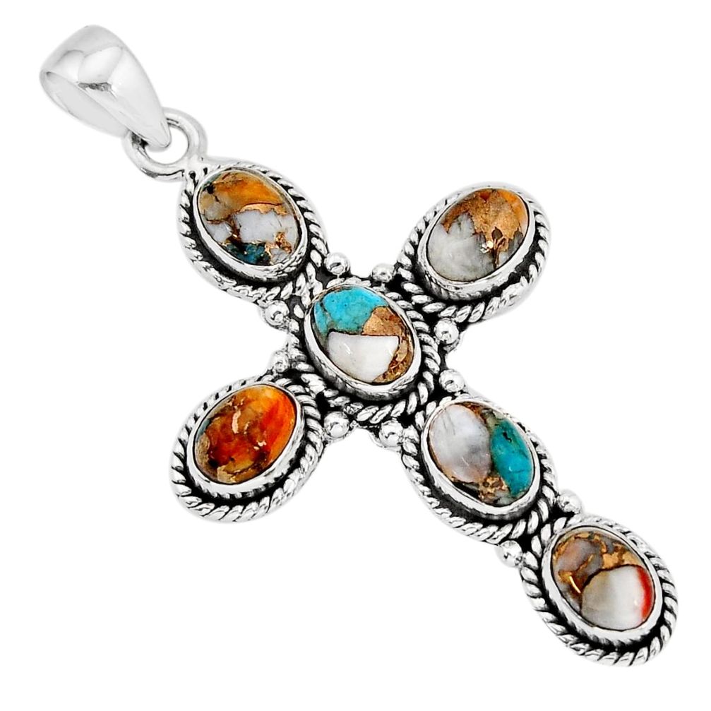 925 silver 9.46cts spiny oyster arizona turquoise oval holy cross pendant y80333