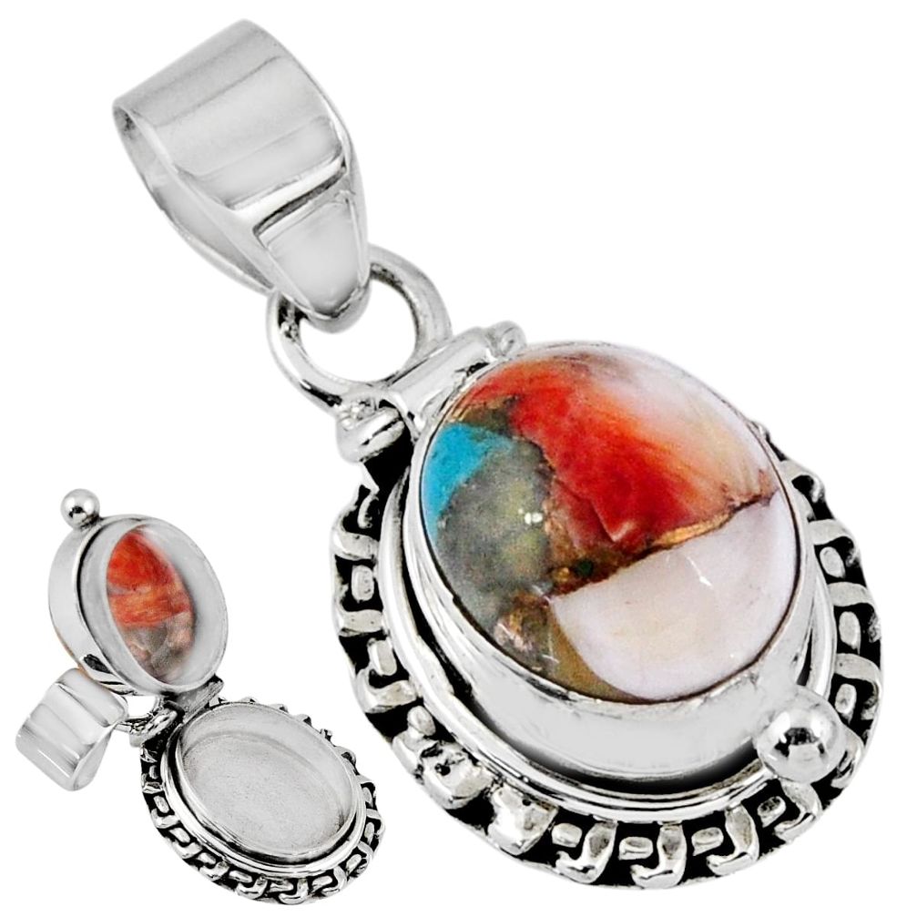 925 silver 5.30cts spiny oyster arizona turquoise poison box pendant r55629