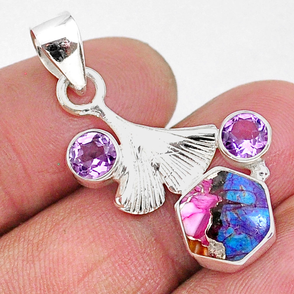 925 silver 4.98cts spiny oyster arizona turquoise purple amethyst pendant r93296