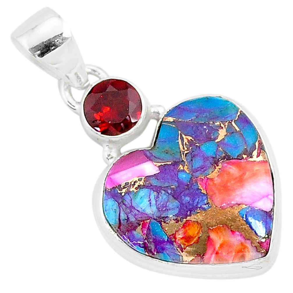 925 silver 14.07cts spiny oyster arizona turquoise red garnet pendant r93464