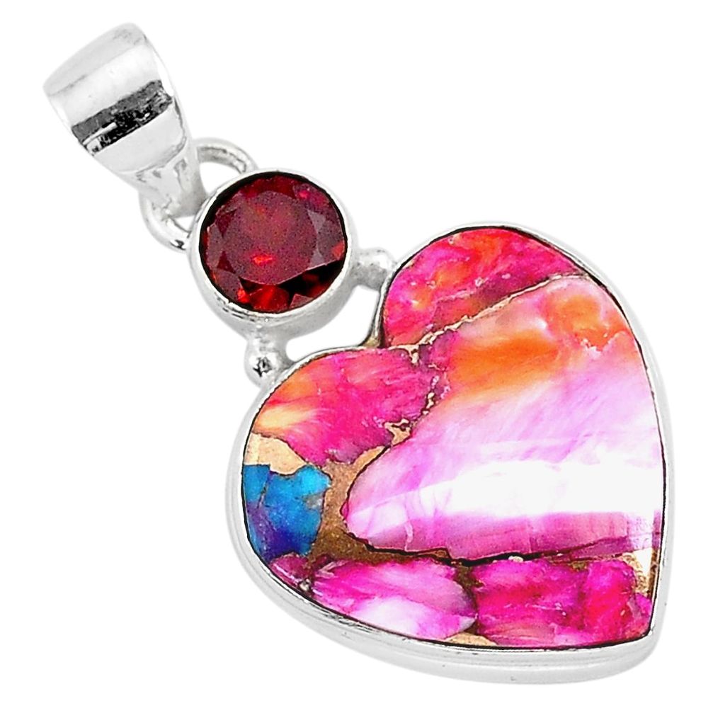 925 silver 13.17cts spiny oyster arizona turquoise red garnet pendant r93480