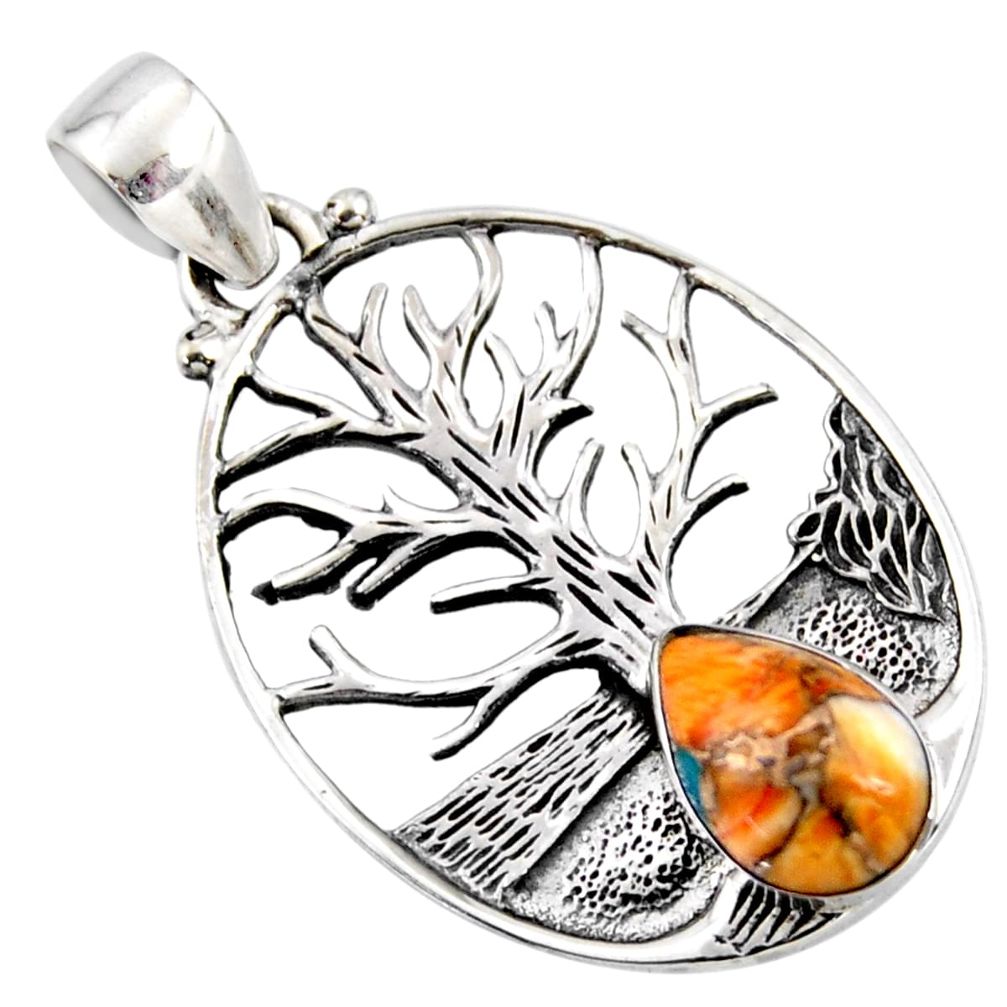 925 silver 4.63cts spiny oyster arizona turquoise tree of life pendant r52991