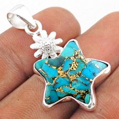 925 silver 11.68cts star blue copper turquoise flower pendant t79863