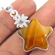 925 silver 16.20cts star natural brown tiger's eye flower pendant t79872