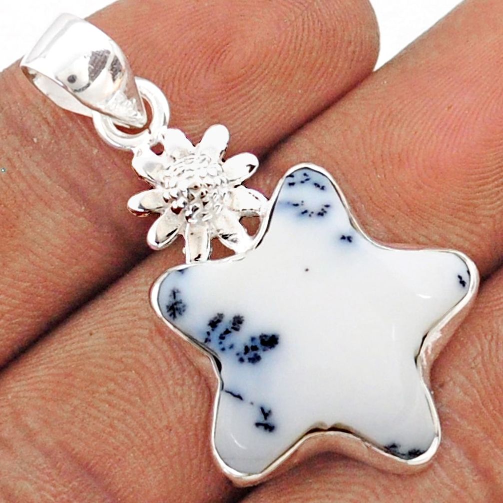 925 silver 13.17cts star natural white dendrite opal flower pendant t79875