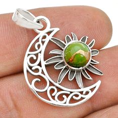 925 silver 2.43cts sun with moon green copper turquoise round pendant u75944
