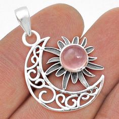 925 silver 2.43cts sun with moon natural pink rose quartz pendant u75963