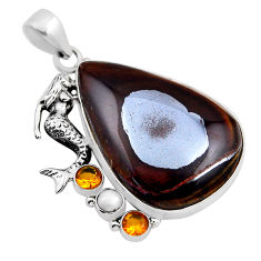 925 silver 43.20cts tiger's hawks eye citrine pearl fairy mermaid pendant n24858