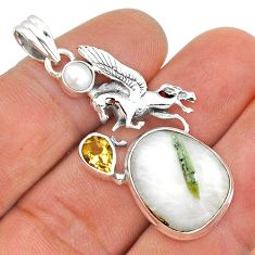 925 silver 16.07cts tourmaline in quartz citrine pearl unicorn pendant u86785