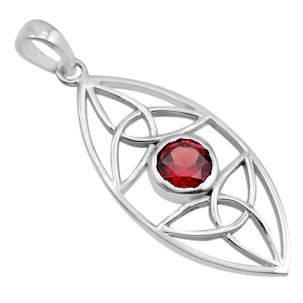 925 silver 0.99cts triskelion knot natural red garnet round pendant y91537