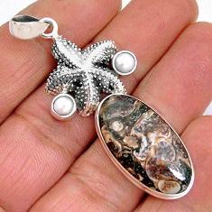 925 silver 19.53cts turritella fossil snail agate pearl star fish pendant y2859