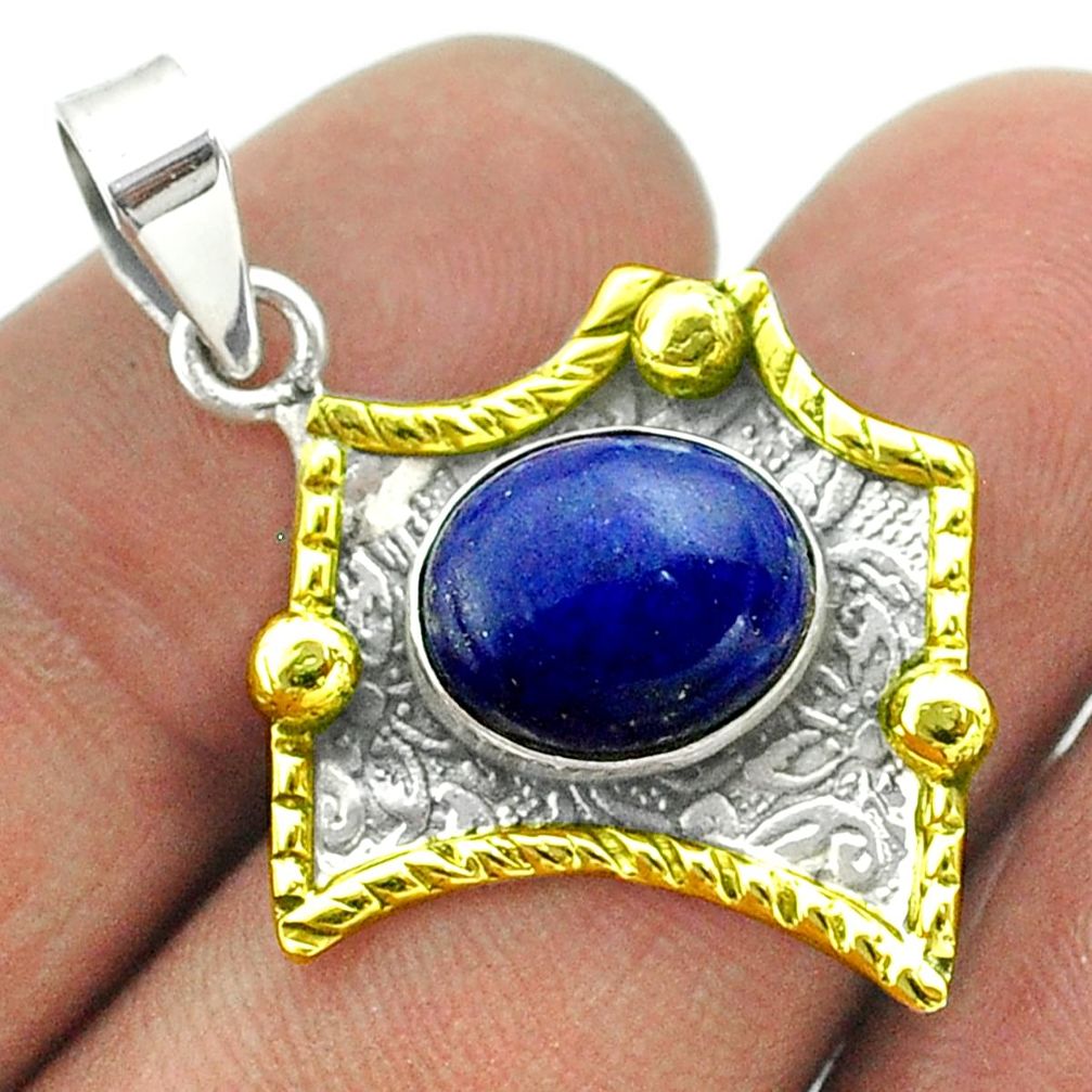 925 silver 5.15cts victorian natural blue lapis lazuli two tone pendant t55709