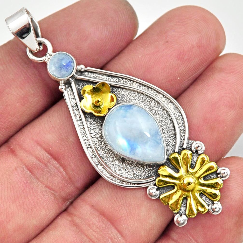 rian natural rainbow moonstone two tone flower pendant d44039