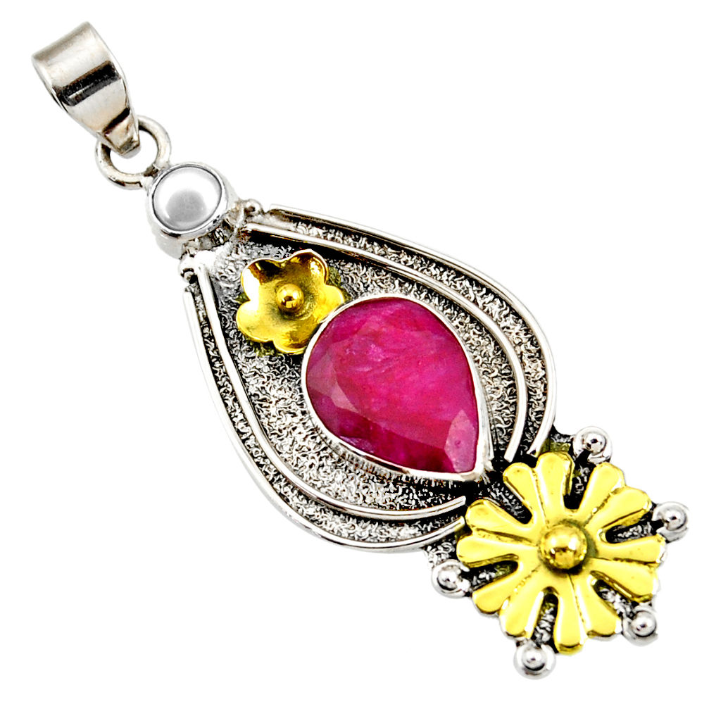 ts victorian natural red ruby two tone flower pendant d44031