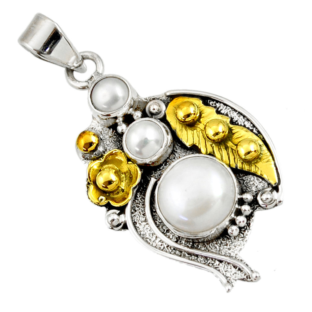 ts victorian natural white pearl round two tone pendant d44073