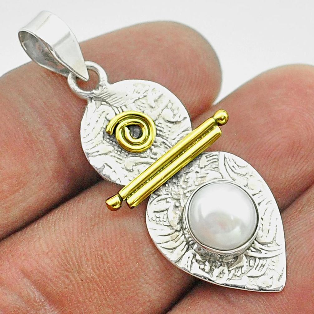 925 silver 2.81cts victorian natural white pearl round two tone pendant t55752
