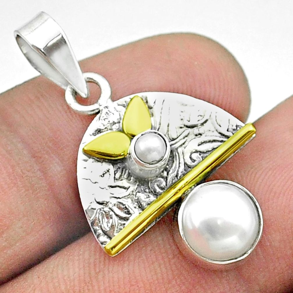 925 silver 2.93cts victorian natural white pearl round two tone pendant t55837