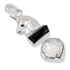 925 silver 10.89cts white herkimer diamond tourmaline rough horse pendant y58675