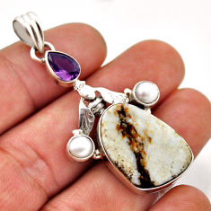 925 silver 16.15cts wild horse magnesite amethyst pearl honey bee pendant n48135