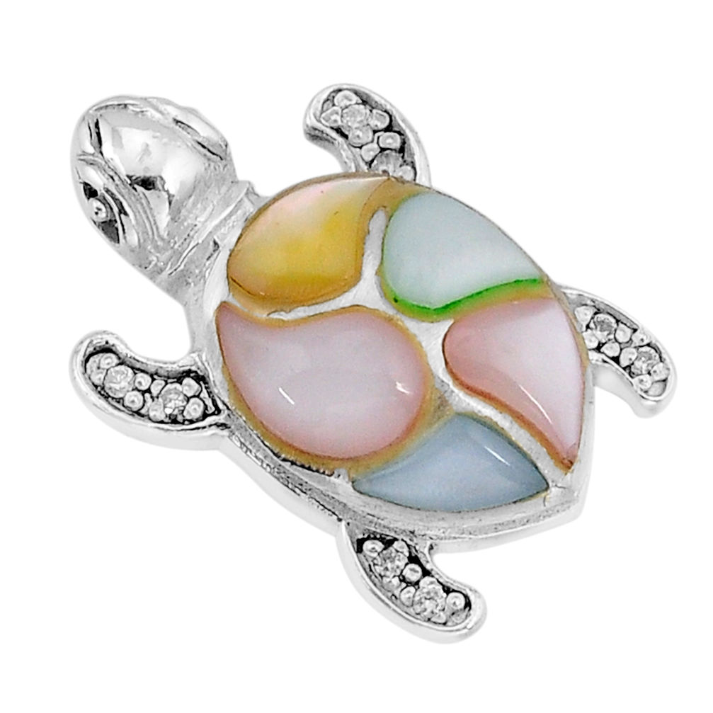 925 silver 4.40cts yellow blue pink pearl topaz turtle pendant jewelry y66107