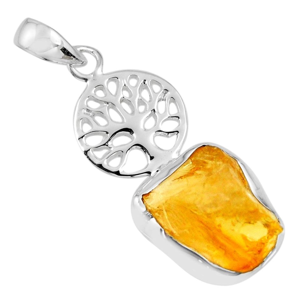 925 silver 7.97cts yellow citrine rough fancy shape tree of life pendant r56803