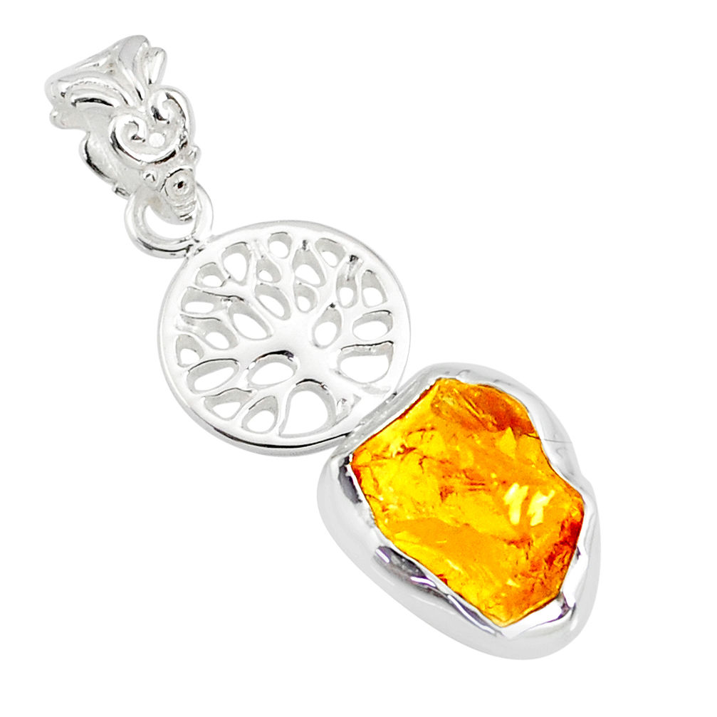 925 silver 5.22cts yellow citrine raw fancy tree of life handmade pendant r80904