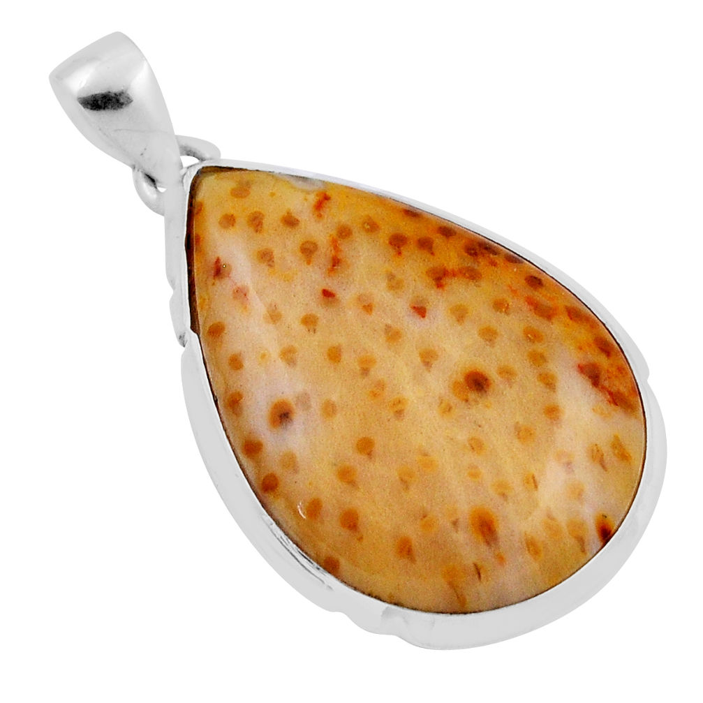 925 silver 16.03cts yellow fossil coral (agatized) petoskey stone pendant n24720
