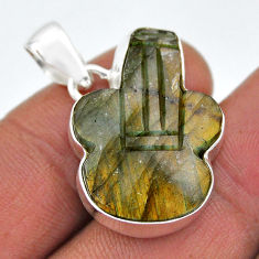 925 silver 16.03cts yellow labradorite spectrolite carving guitar pendant n45283
