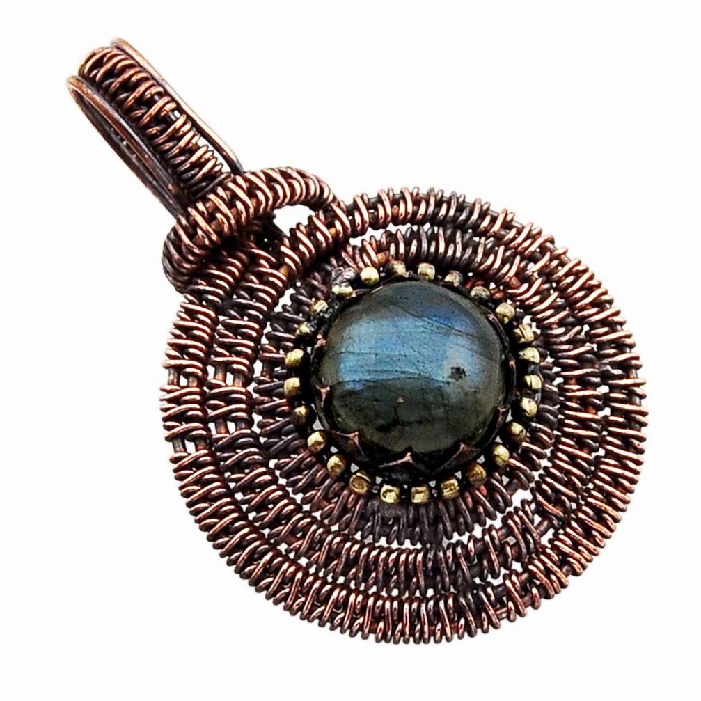 Clearance Sale- 925 sterling copper 6.64cts natural blue labradorite round pendant jewelry n5506