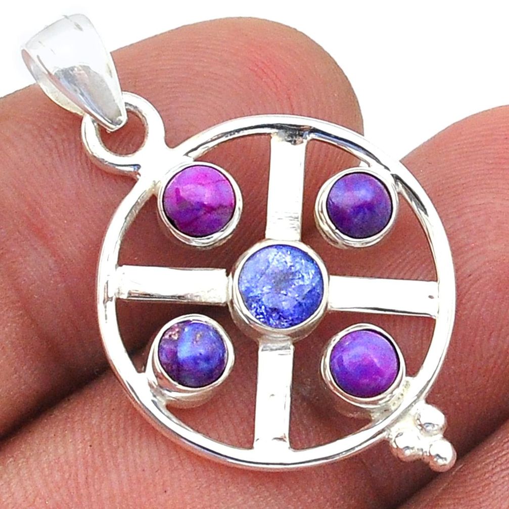 925 sterling 2.48cts natural blue iolite copper turquoise silver pendant u61595