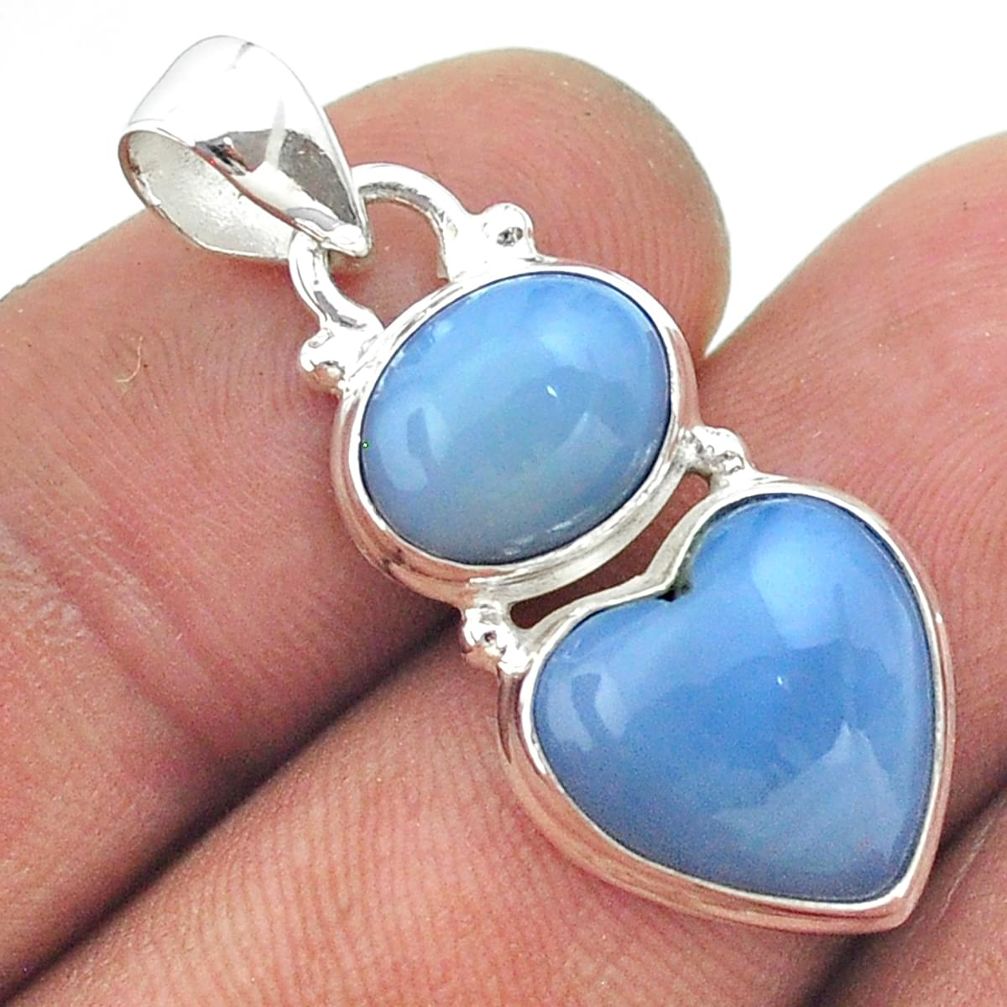 925 sterling silver 8.34cts 2 stone natural blue angelite heart pendant t55159
